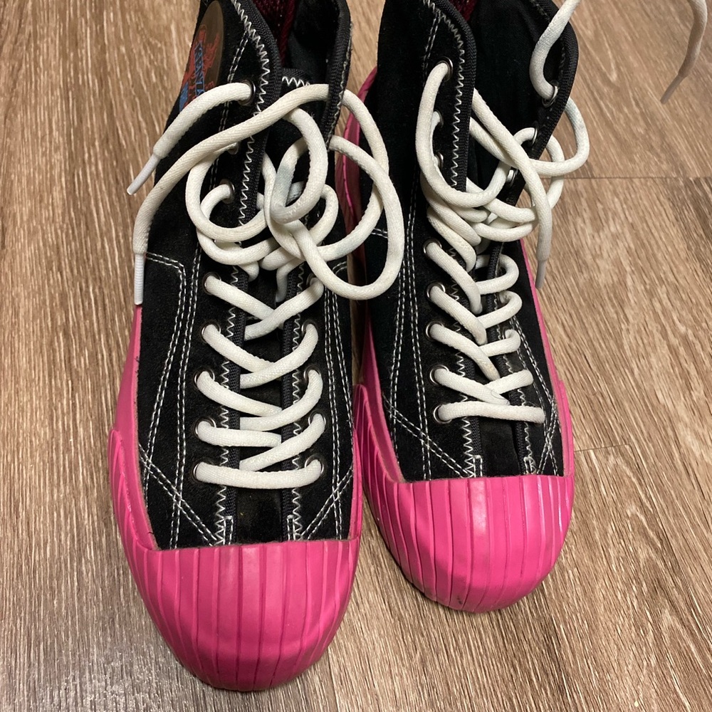 Stylish Pink and Black High-Top Sneakers
